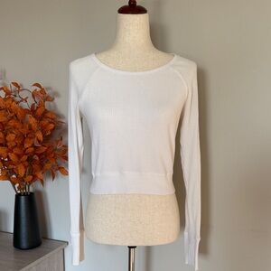 Aerie Waffle Knit White Long Sleeve Tee